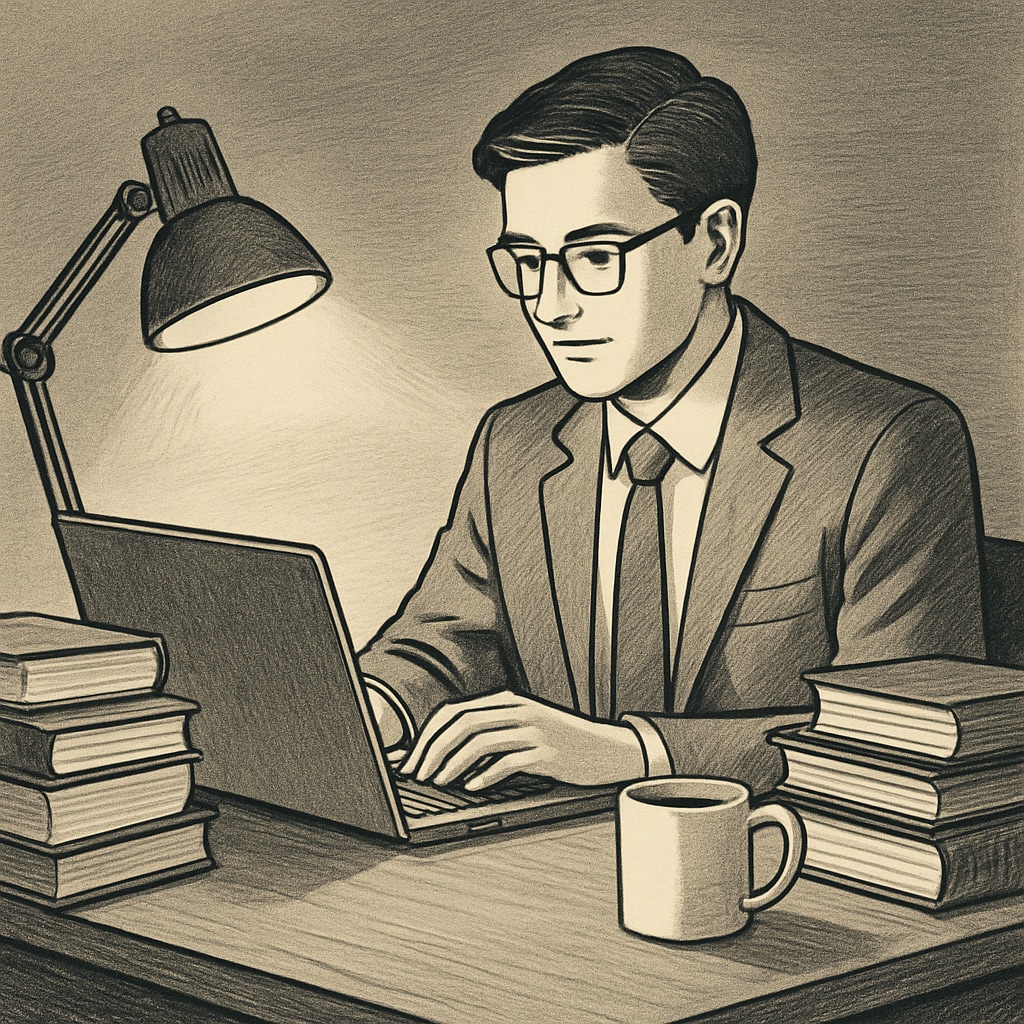 A professional working on a laptop at night, symbolizing the challenges of balancing study and career. A professional working late at night, balancing career and master's degree commitments.