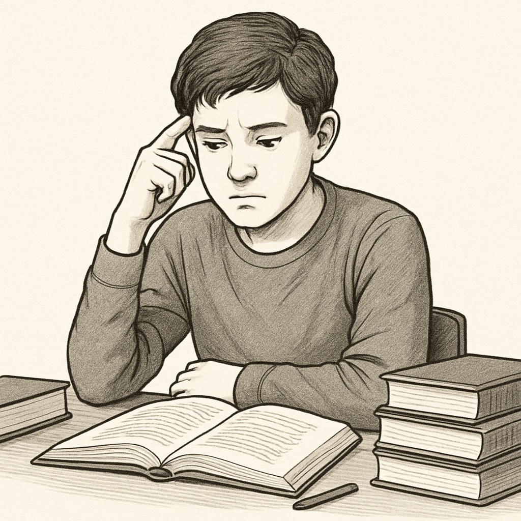 A concerned teenager sitting at a desk with school books, symbolizing the struggles faced by SEN students in accessing education. Teenager sitting at a desk, symbolizing SEN student struggles with school access.
