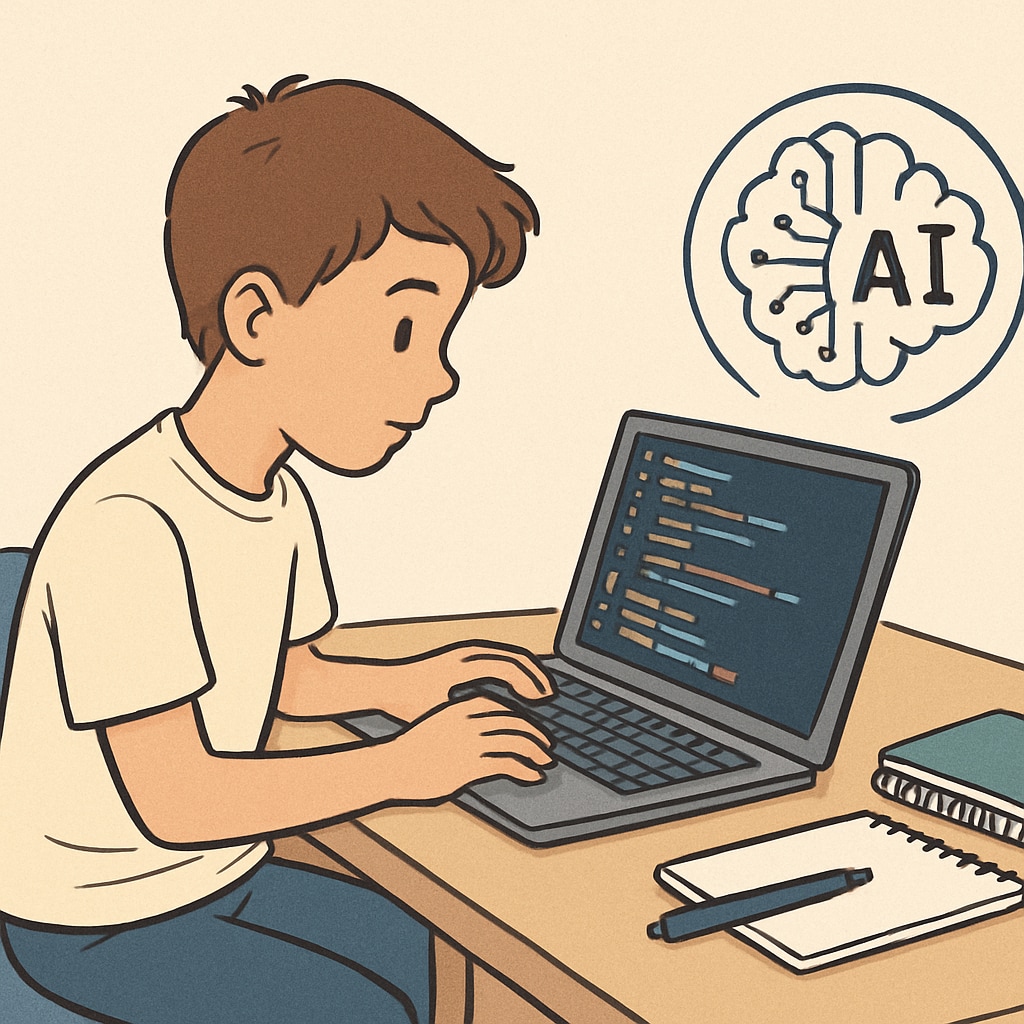 A young student programming on a laptop, symbolizing the role of programmers in AI development. A student programming on a laptop, highlighting AI career paths.