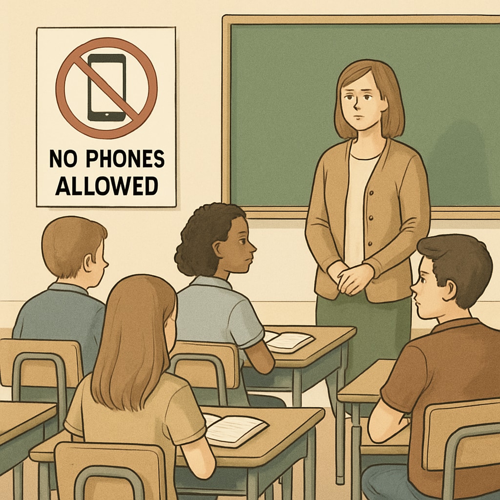 Students sitting in a classroom with a sign that says Students in a classroom with a