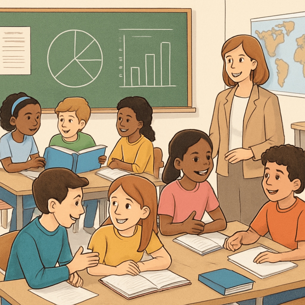 A classroom where students are engaged in active learning activities, such as group discussions and collaborative projects. Students in a classroom engaged in active learning methods.
