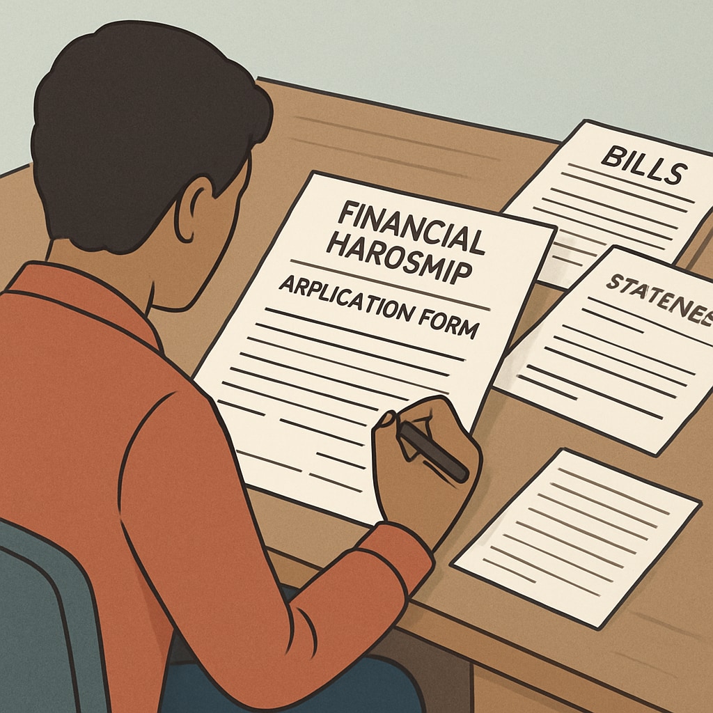 Parent completing a financial hardship waiver form for transcript access.