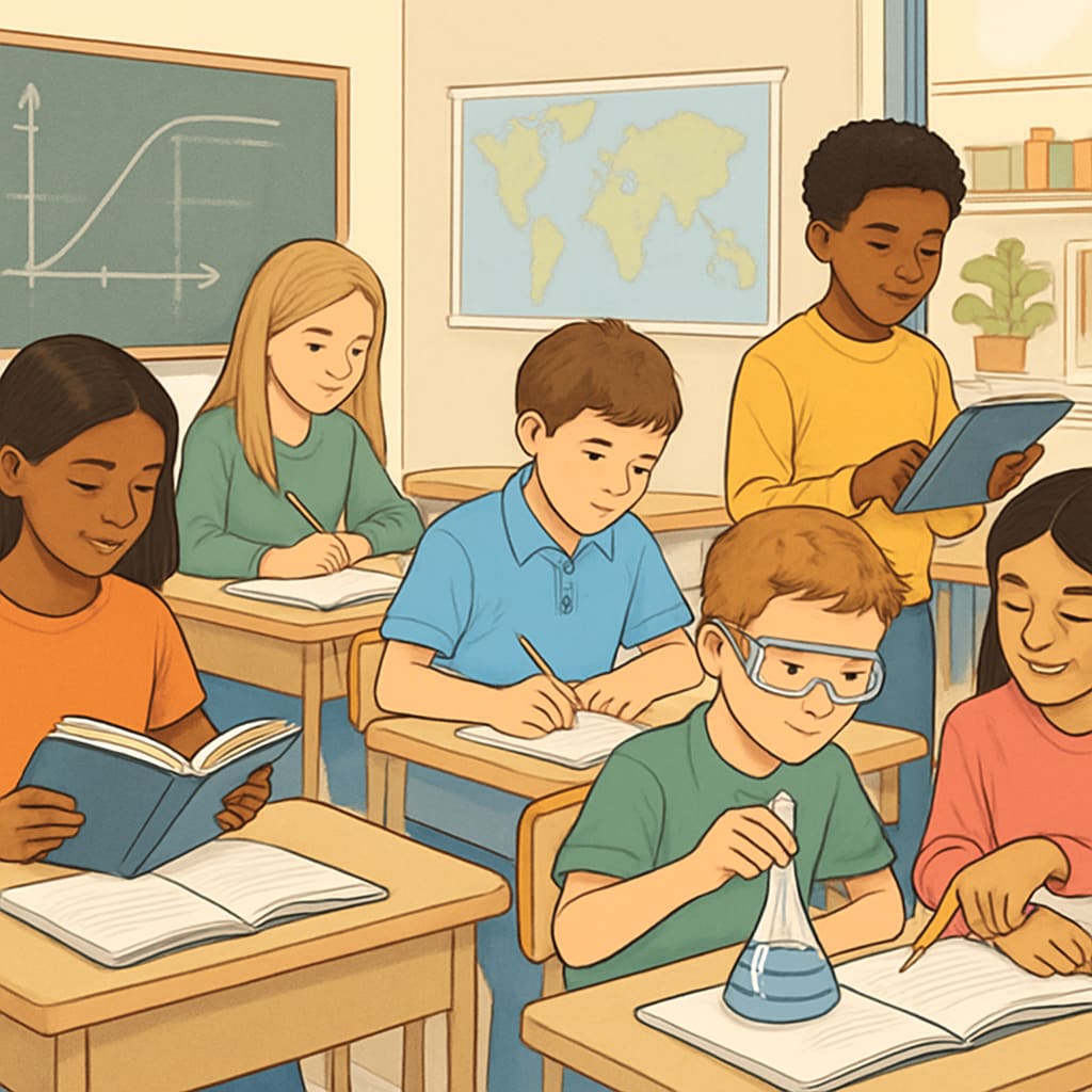 A group of K12 students engaged in diverse learning activities, illustrating the importance of personalized education. K12 students engaged in personalized learning activities.