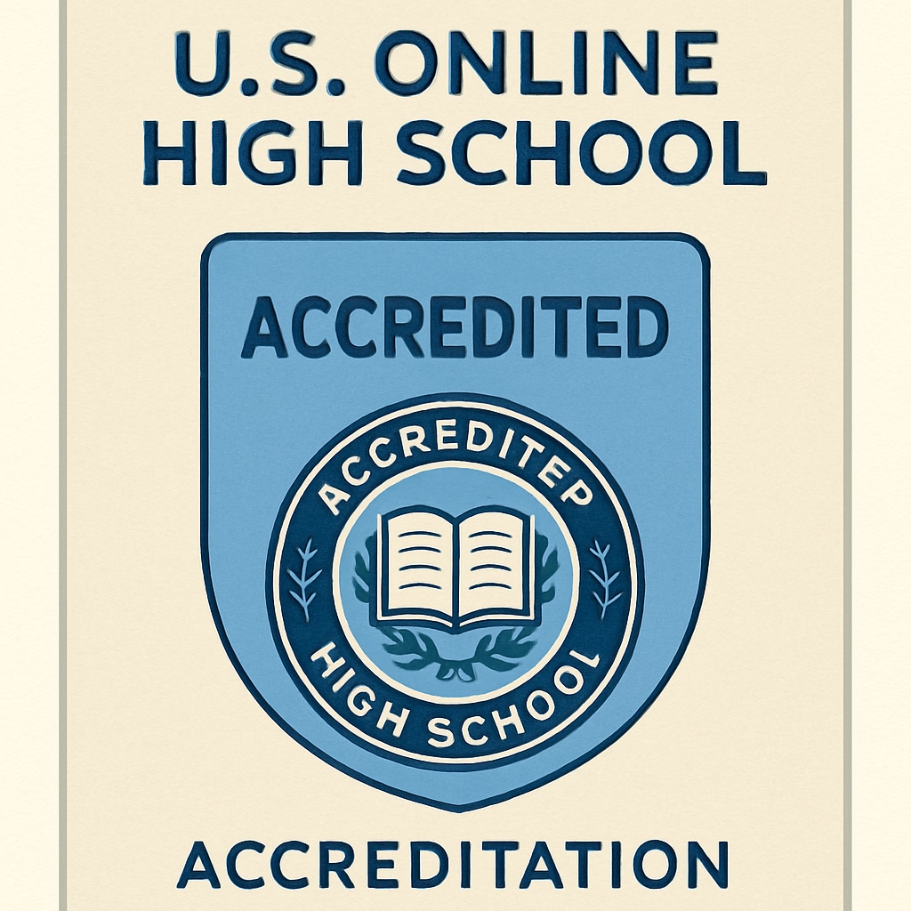 An official accreditation badge displayed on a U.S. online high school’s website. Accreditation badge for a U.S. online high school.