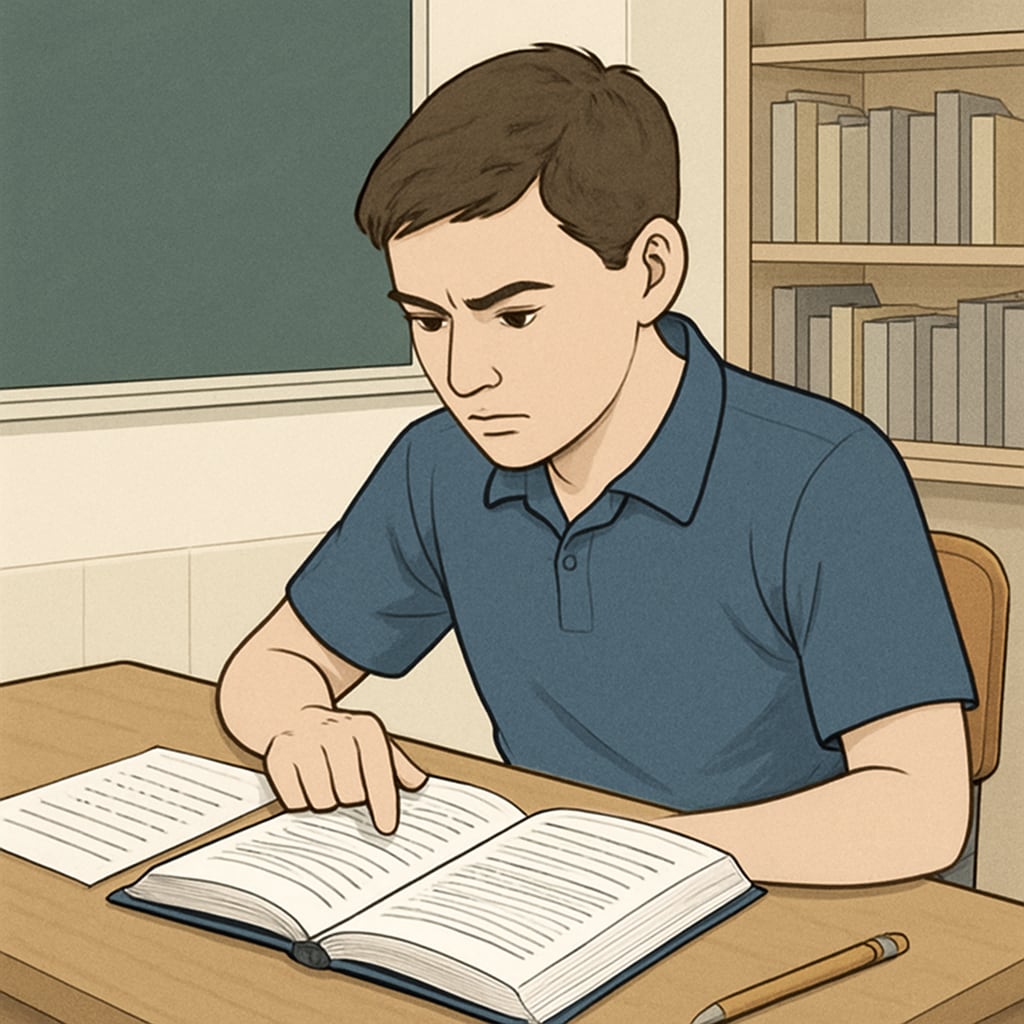 A functional English student analyzing a reading comprehension passage to identify the text's purpose. Student identifying text purposes in a Functional English reading test.