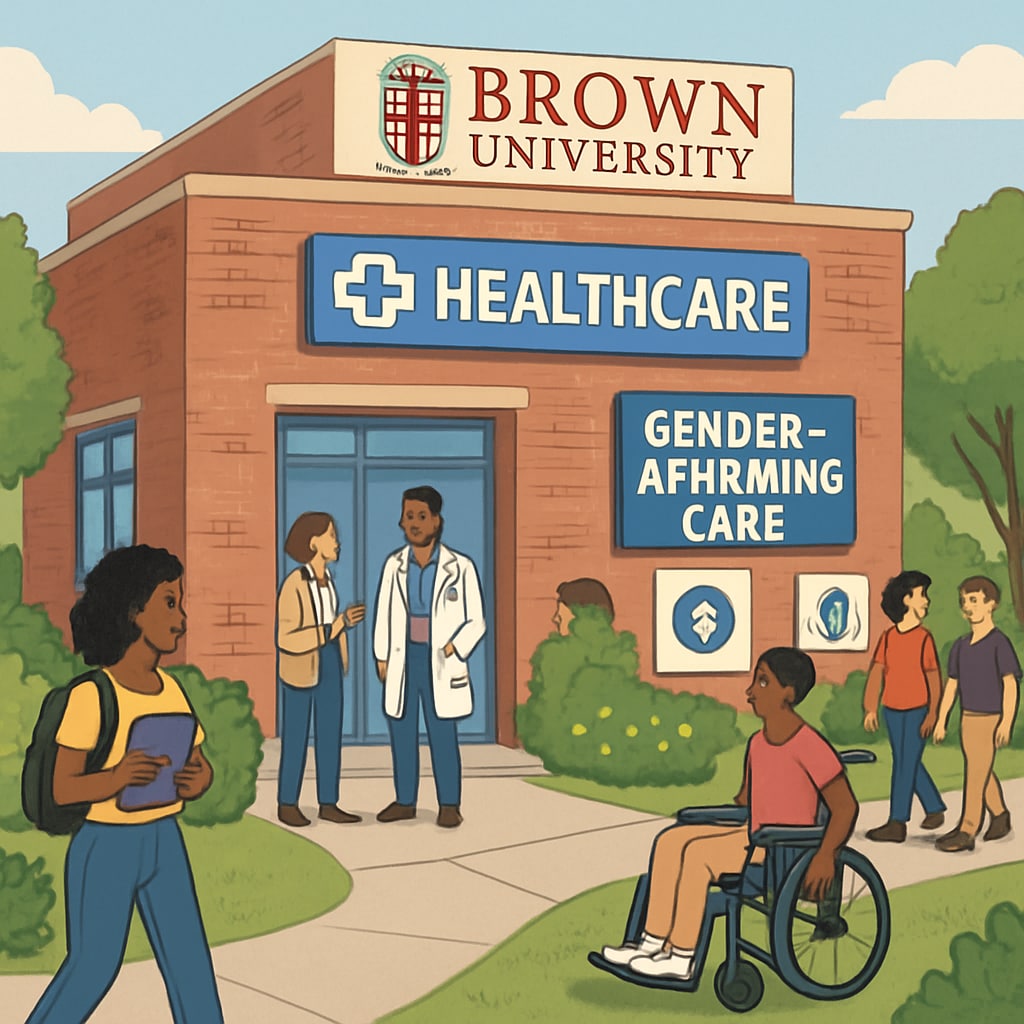 A healthcare facility on Brown University’s campus, representing improved access to gender-affirming care. Brown University healthcare facility focused on transgender student needs.