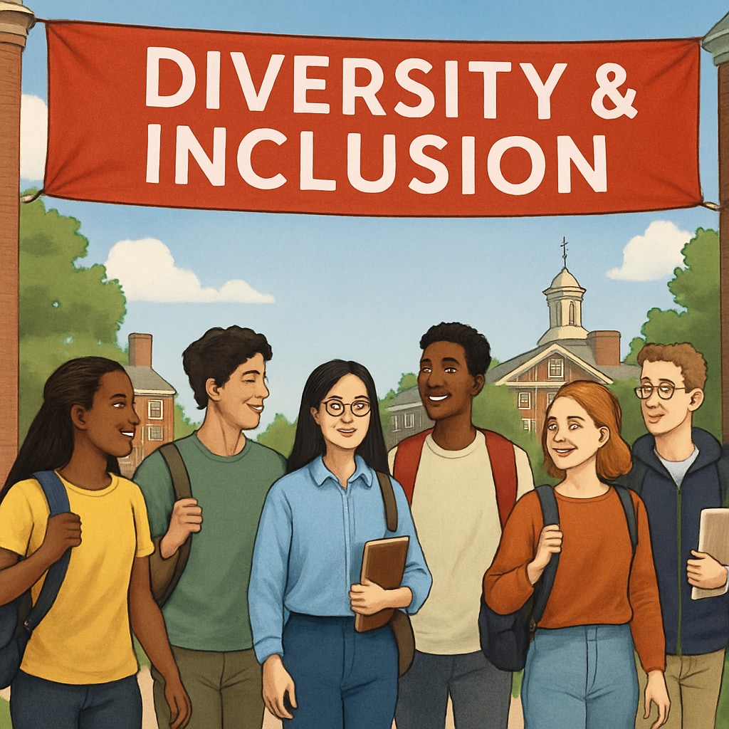 A group of students walking on Brown University's campus under a banner that reads Students on Brown University's campus with a