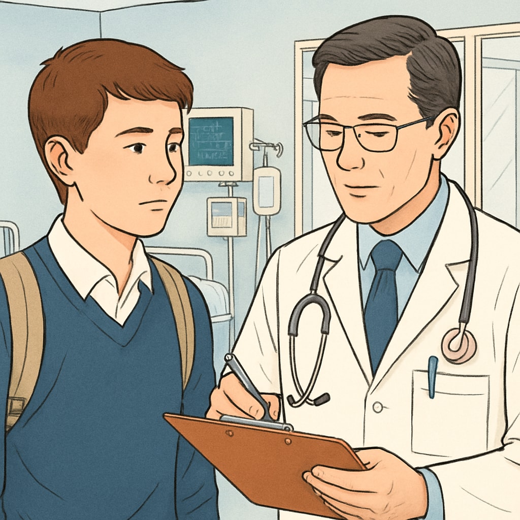 Student shadowing a doctor in a hospital to learn about medical careers.