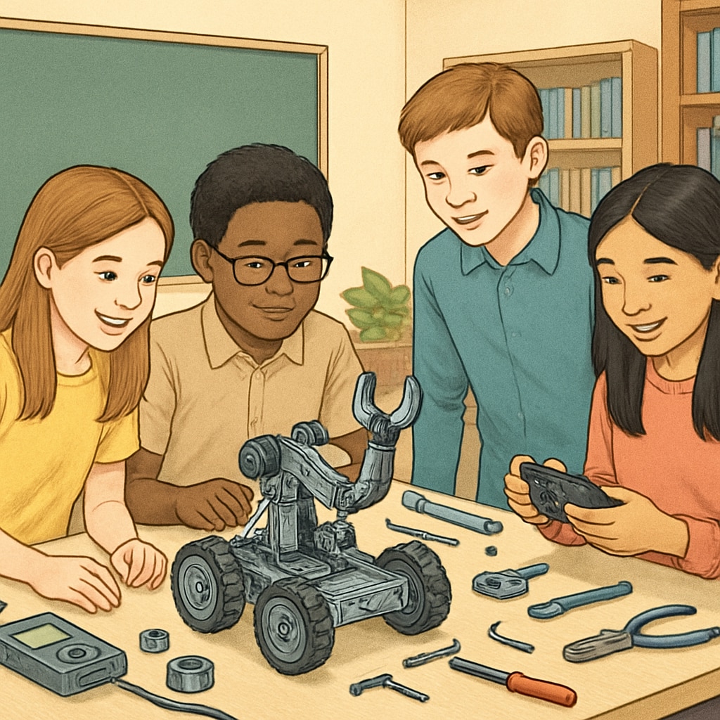 K12 students building a robot to learn engineering design thinking skills.