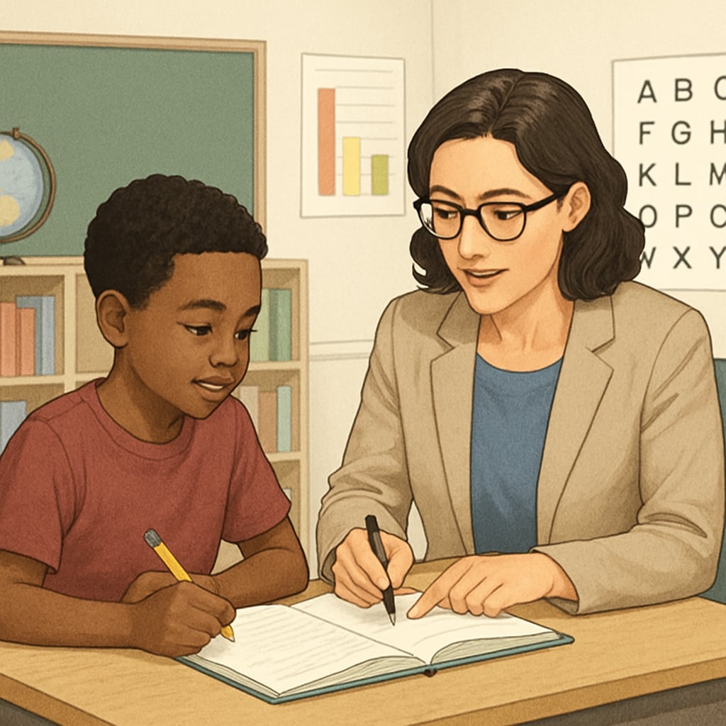 Teacher guiding a student to uncover gifted potential, addressing ADHD challenges.
