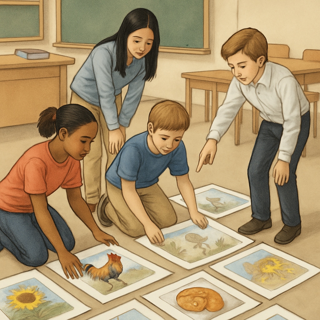 Students working collaboratively to organize Zoom/ReZoom pages during a classroom activity. Students collaborating to arrange Zoom/ReZoom teaching materials in sequence.