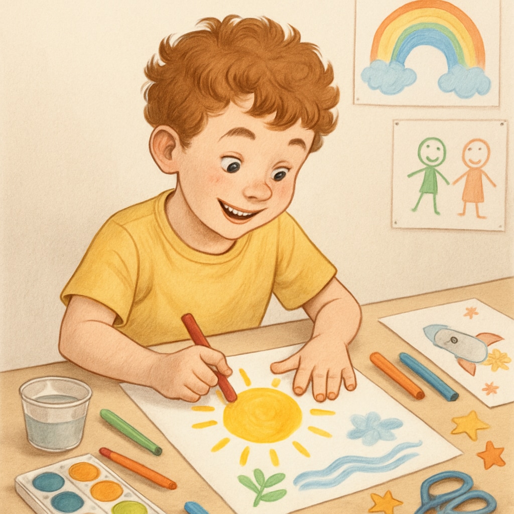 An ADHD child engaging in a creative art project, emphasizing their unique potential beyond conventional academic benchmarks. ADHD student working on a creative activity, showcasing their potential outside standardized tests.