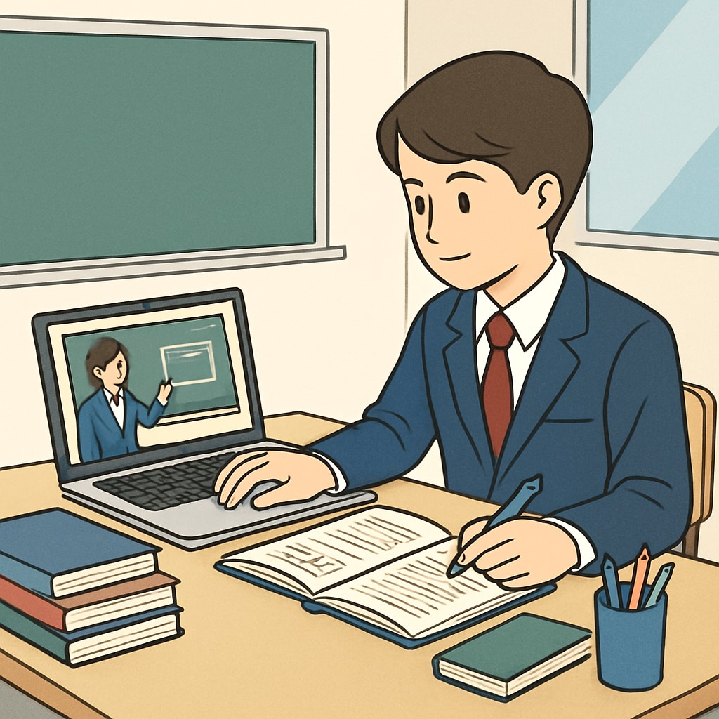 A high school student studying online with a laptop and notes, representing credit recovery options. High school student working online for credit recovery.
