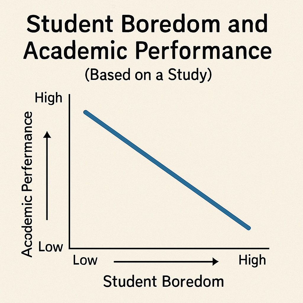 A graph or chart showing the relationship between student boredom and academic performance, sourced from a credible study. A visual representation of the link between student boredom and academic outcomes.