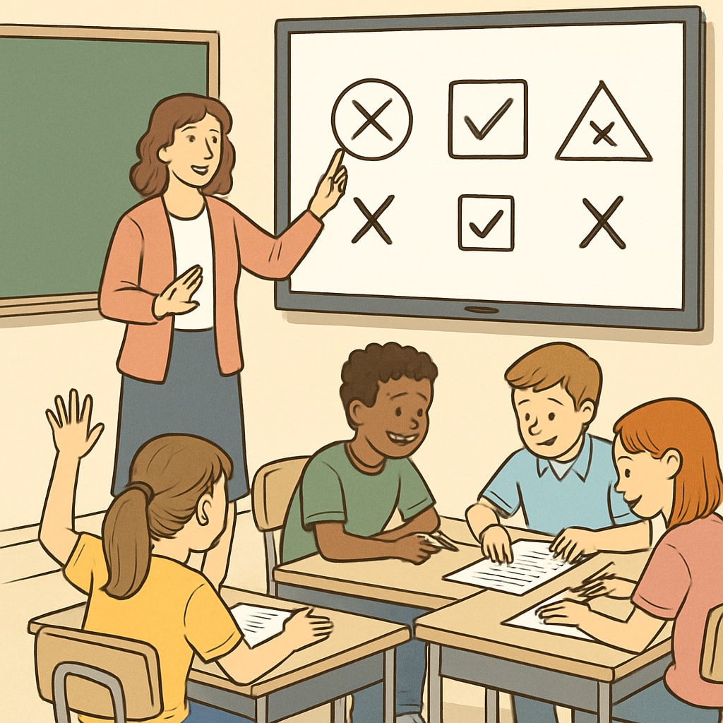 A teacher using interactive tools to engage students in a classroom setting.