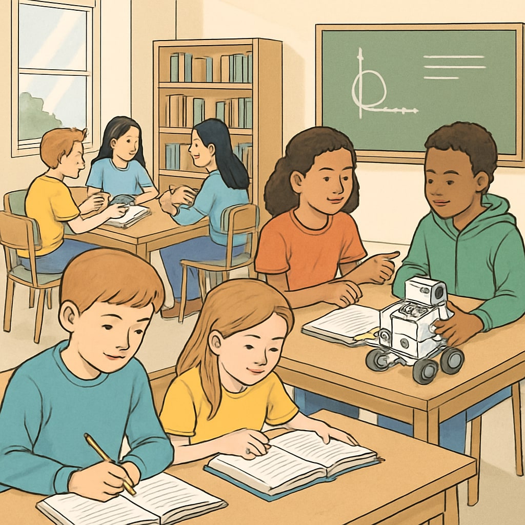 A classroom setting with students engaged in diverse activities, illustrating holistic learning. Students participating in various activities that highlight holistic learning approaches.