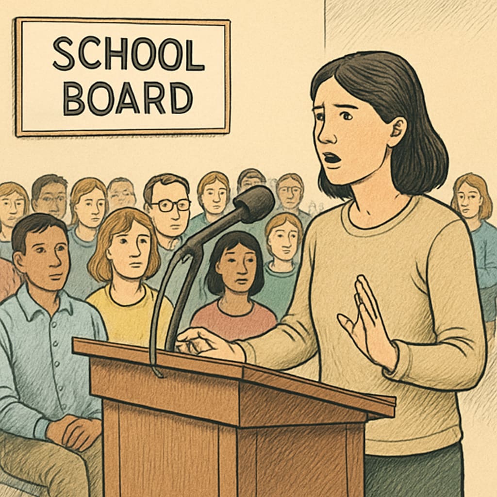 Concerned parent addressing school board about child safety issues