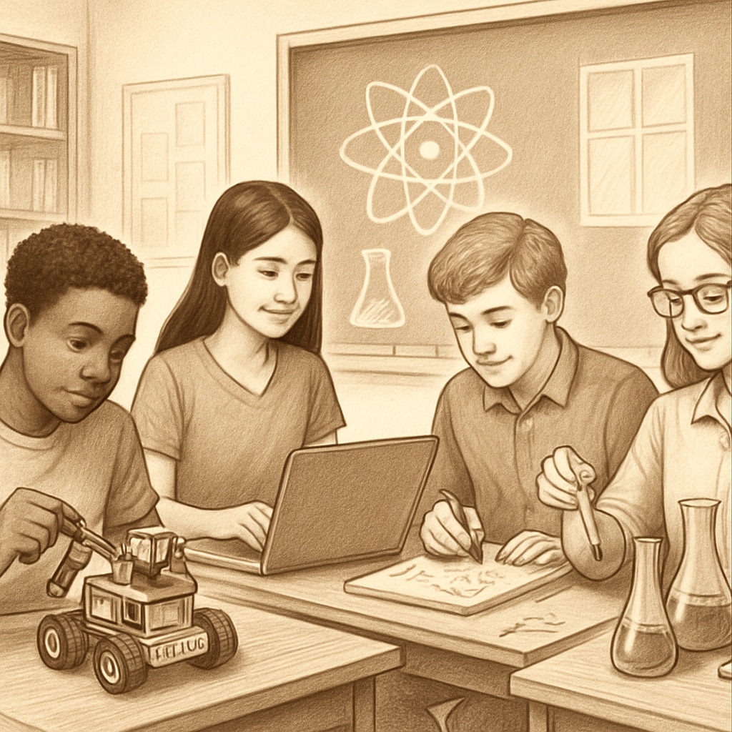 A group of high school students engaged in STEM activities, symbolizing the connection between K-12 and higher education. High school students in STEM activities demonstrating the link between K-12 and UC San Diego’s educational goals.