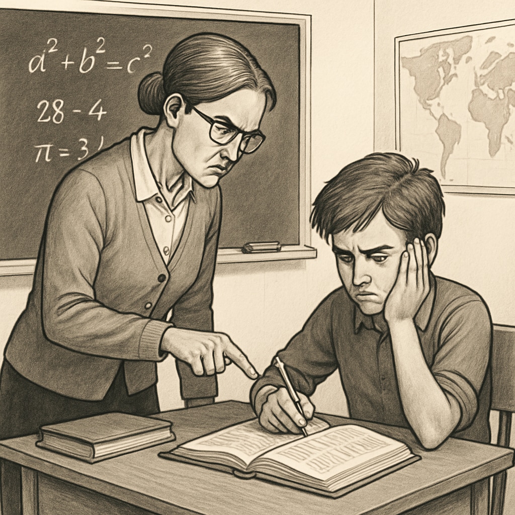 A tense teacher-student moment from the movie Whiplash, depicting the pressure of strict educational methods. Strict educational methods in Whiplash movie scene