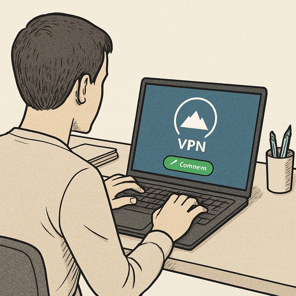 A person using a laptop with a VPN application open, symbolizing online privacy and bypassing restrictions. A person using a VPN on a laptop to bypass the UK age verification law.