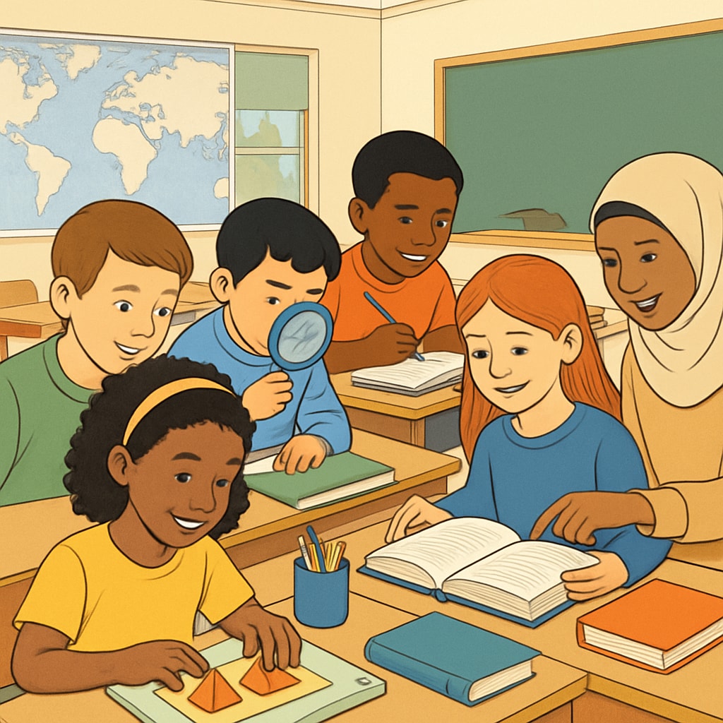 A diverse group of students participating in hands-on activities during a school session, illustrating the inclusivity of year-round schooling. Diverse students engaged in activities highlighting equity in year-round schools.