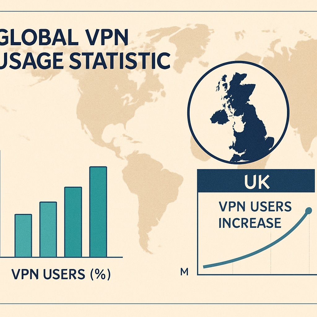 A graphical representation of global VPN usage statistics, with a focus on the UK showing a sharp increase in users. A graph showing the rise in VPN usage in the UK following the age verification law.