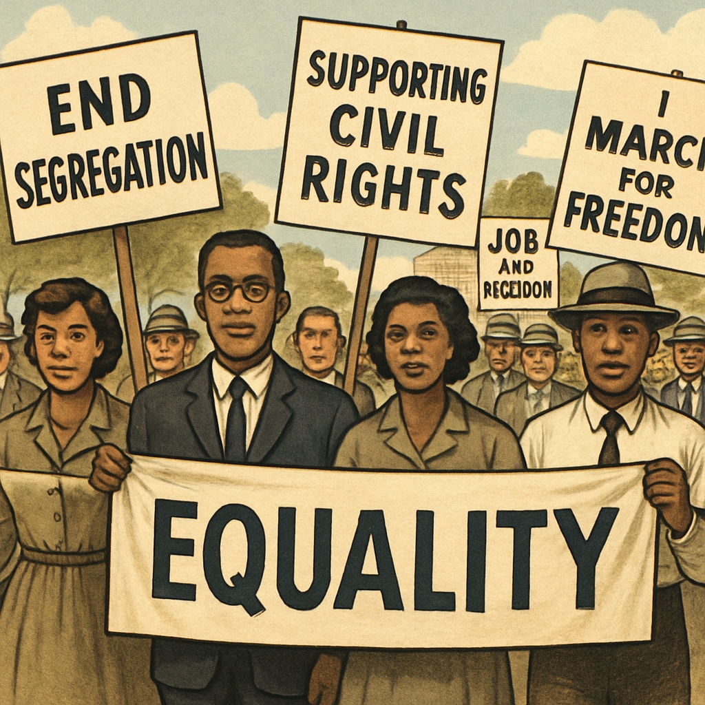 A historical image of civil rights activists advocating for equality, symbolizing societal progress. Civil rights activists demonstrating for equality, symbolizing progress against class stratification.