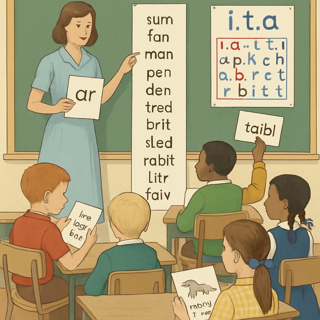 Classroom of children using Initial Teaching Alphabet learning materials