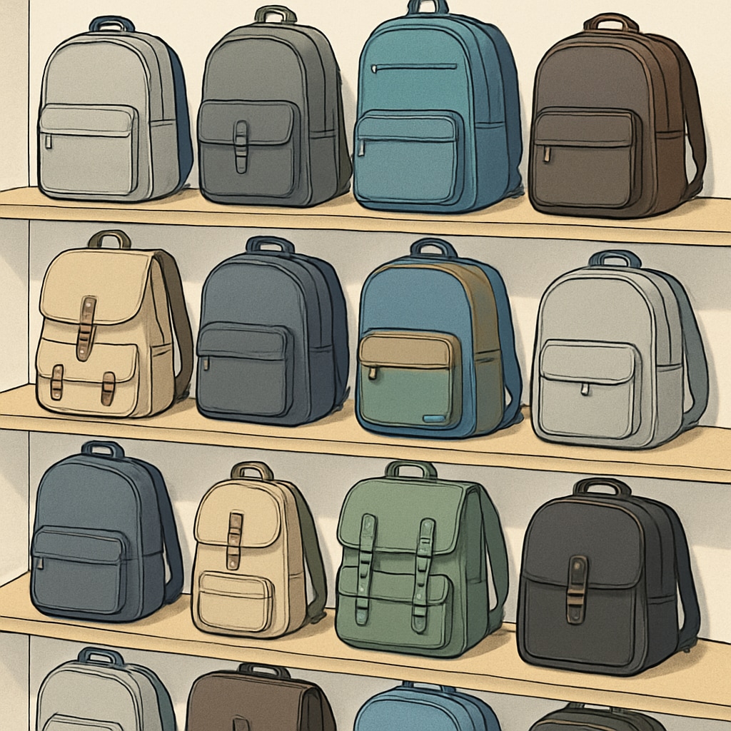 Affordable college bags displayed in a store setting.