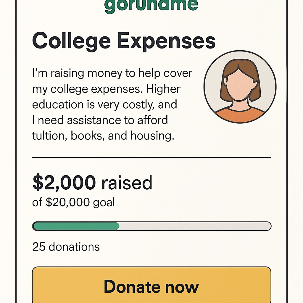 A screenshot of a GoFundMe campaign for a college student, emphasizing the financial struggle of completing higher education. A GoFundMe campaign for a college student struggling with tuition costs.