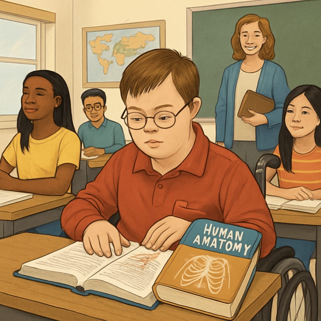 Special needs student studying in inclusive medical education environment