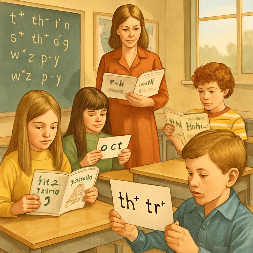 1970s classroom with students learning Initial Teaching Alphabet.