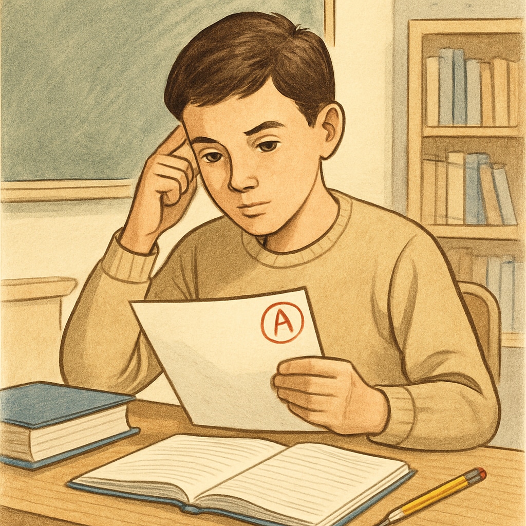 Student reviewing grades for Harvard admissions application.
