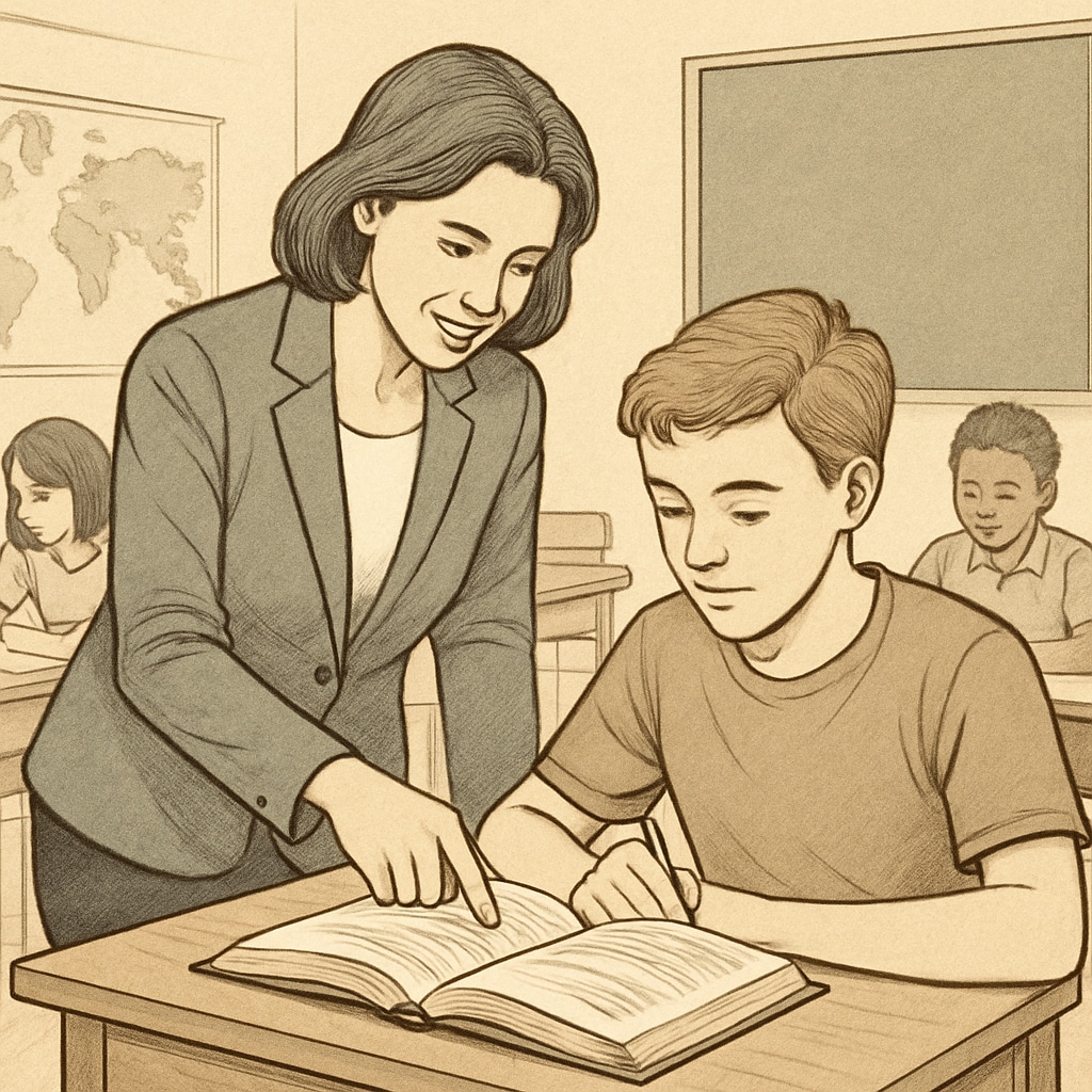 Teacher helping a student improve their academic performance.