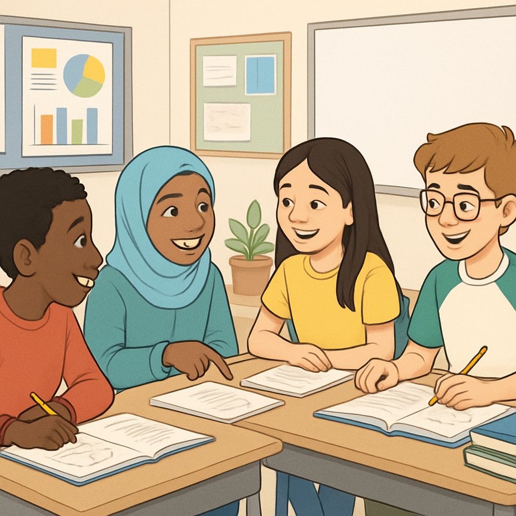 An inclusive classroom environment with students of diverse backgrounds actively engaged in collaborative learning. Inclusive classroom promoting diverse learning, symbolizing education recovery in the UK.