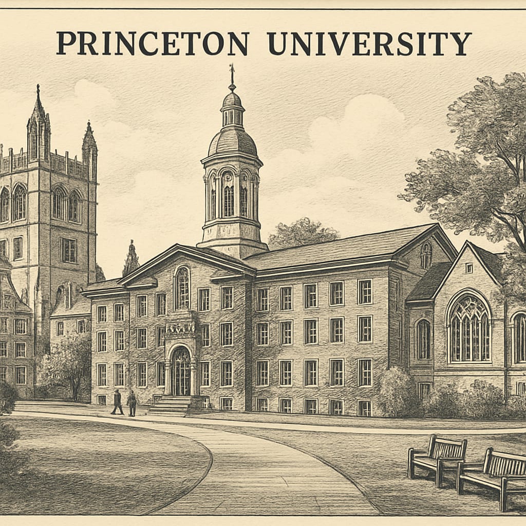 The iconic Princeton University campus, showcasing its historic architecture and elite reputation. Princeton University campus highlighting its Ivy League reputation
