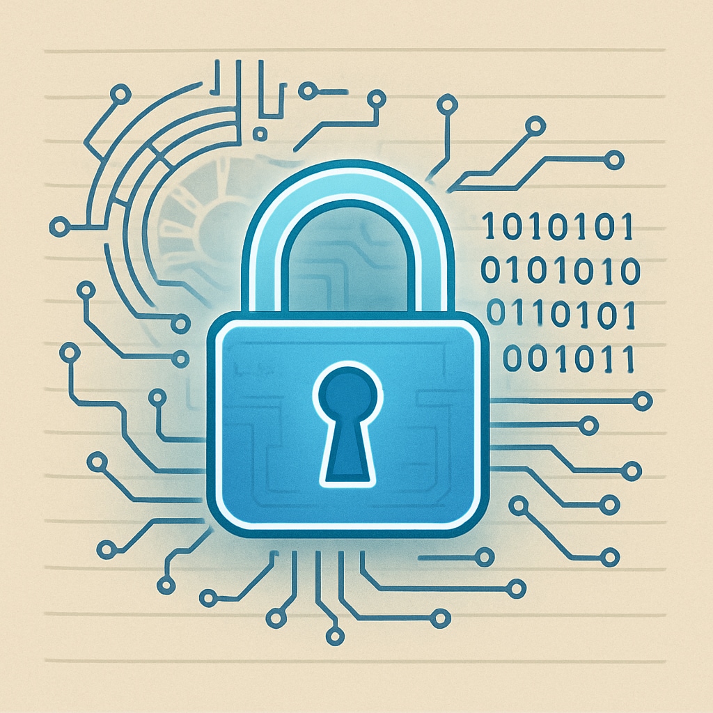 A futuristic concept of cybersecurity with a digital lock icon representing data protection. Cybersecurity concept with a digital lock icon, symbolizing data protection.
