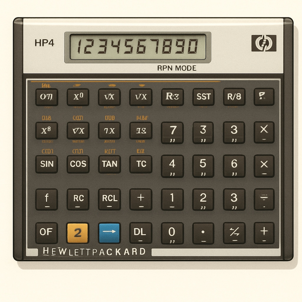 HP 11c calculator demonstrating RPN functionality and mathematical operations