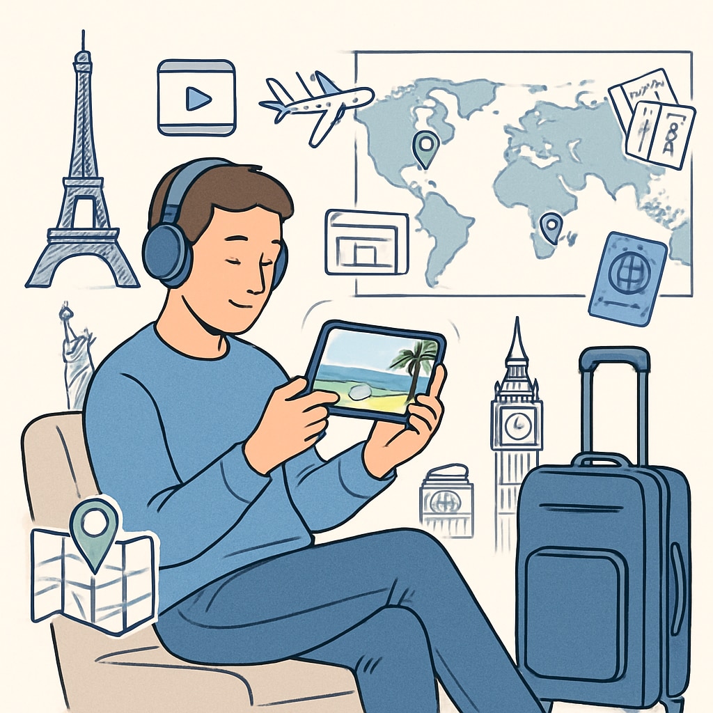 A traveler watching short travel videos on a mobile device, symbolizing digital inspiration for tourism. Short videos influencing tourism decision-making through digital media platforms.