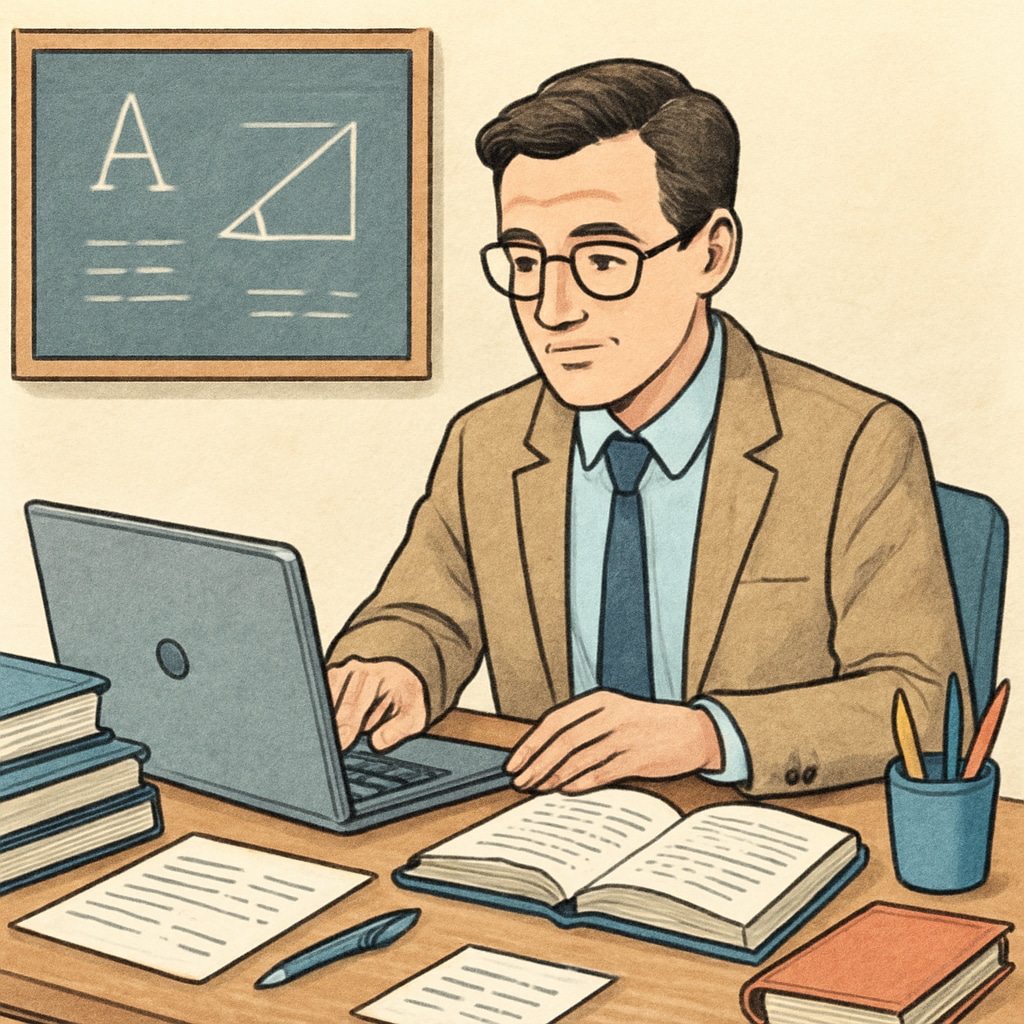 A teacher reviewing educational materials on a laptop, symbolizing participation in research activities. Teacher reviewing educational resources to assess text complexity for research purposes.