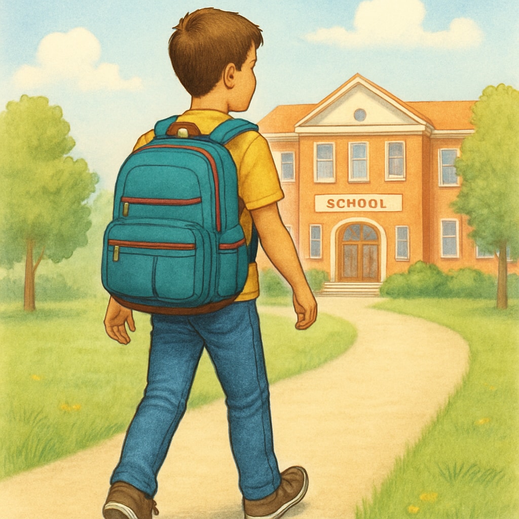 A student with a well-organized backpack walking to school, emphasizing the importance of a good backpack. Student with a backpack designed for budget considerations and space requirements.