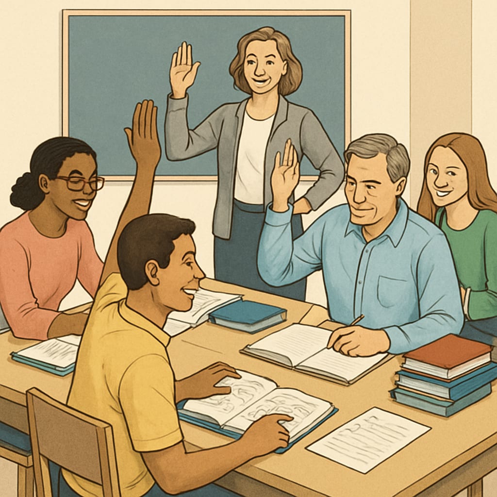 Students and adults participating in continuing education to overcome diploma challenges.