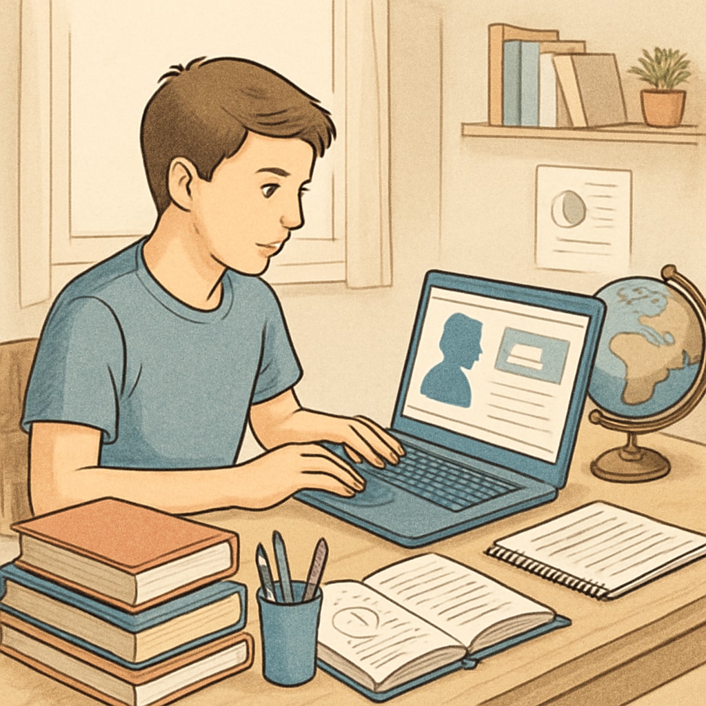 A student studying with a laptop at home, representing modern distance learning opportunities. Distance learning student using a laptop