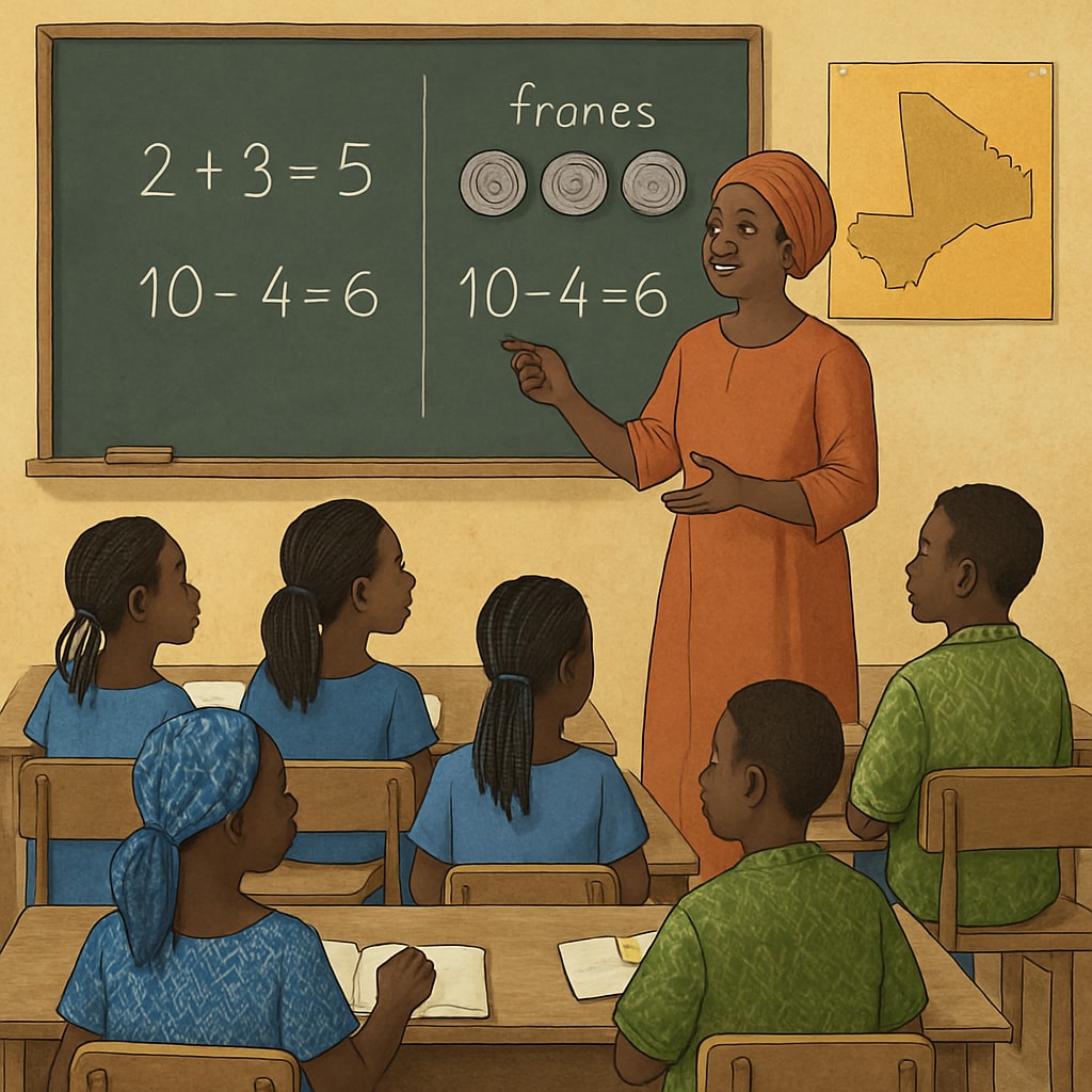 Early education classroom in Mali highlighting financial literacy foundations.