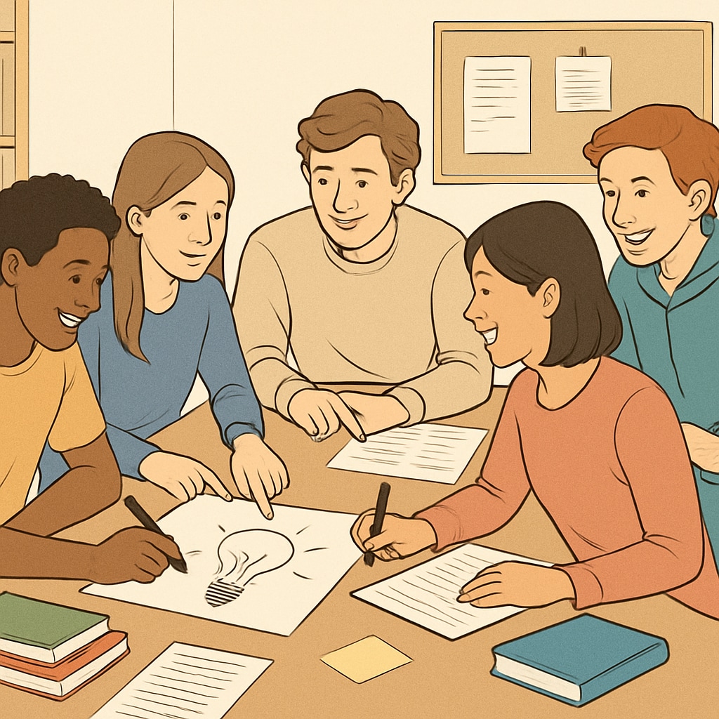A group of young adults engaging in a community-based learning workshop, emphasizing collaboration and mutual support. UK youth participating in alternative education pathways.