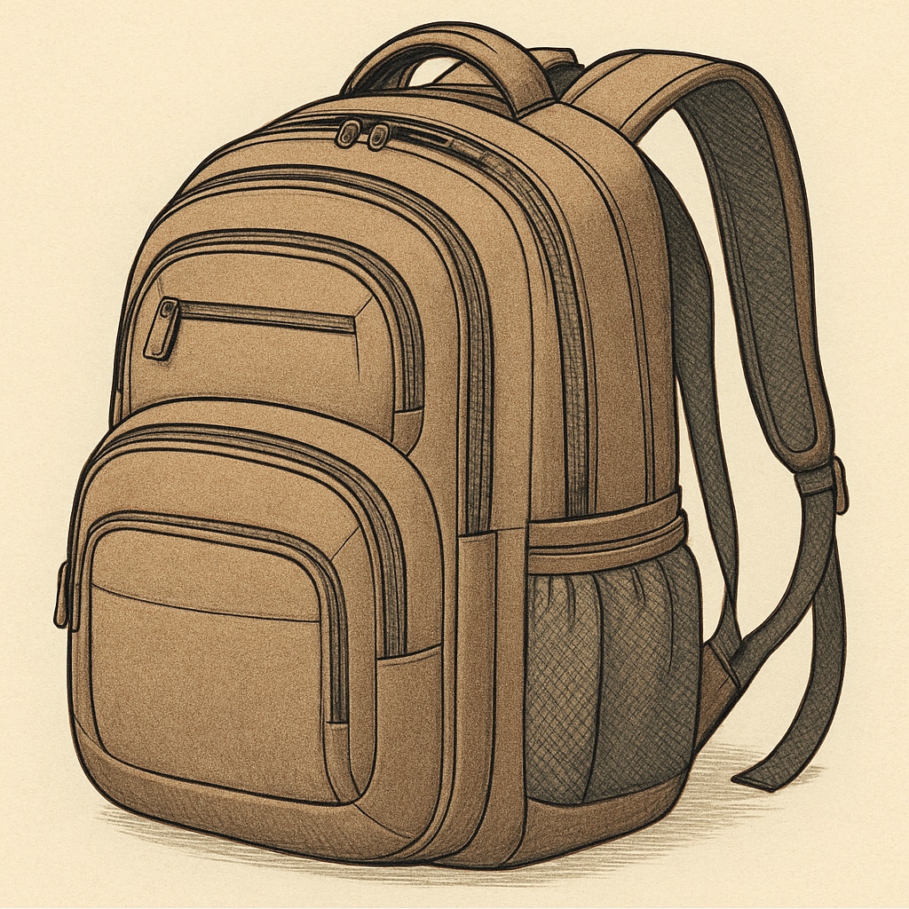 Close-up of a durable, spacious backpack with multiple compartments and ergonomic straps. Durable university backpack with compartments and ergonomic straps