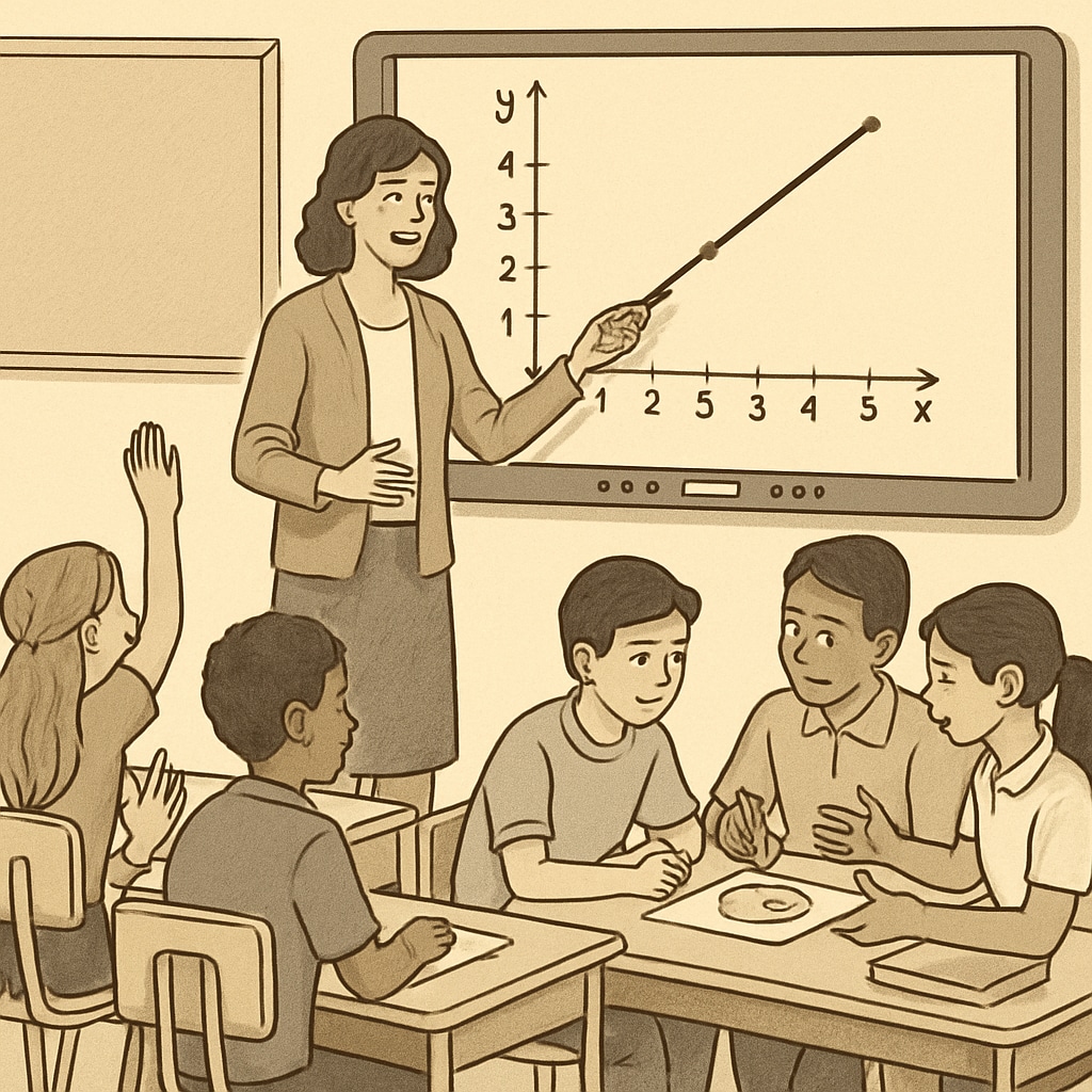 A teacher using interactive tools like a smartboard or group activities to engage students in active learning. Teacher engaging students with interactive tools, addressing student boredom in classrooms.