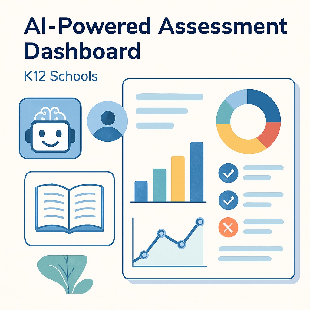 An AI-powered assessment dashboard used in K12 schools for smarter grading and feedback systems. The image shows a user-friendly interface with visualized data. Intelligent assessment tools powered by AI for K12 education technology.
