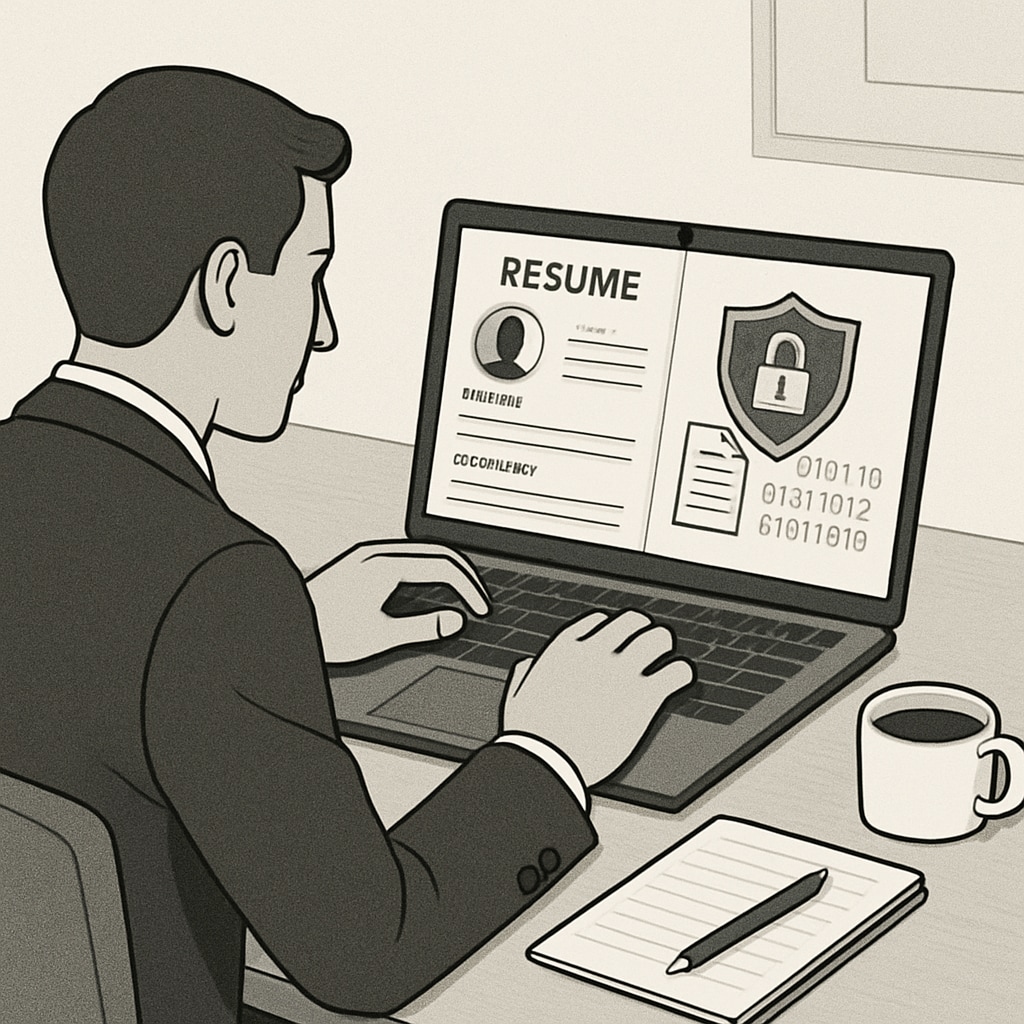 A recruiter assessing a cybersecurity candidate's portfolio, highlighting employer priorities in the industry.