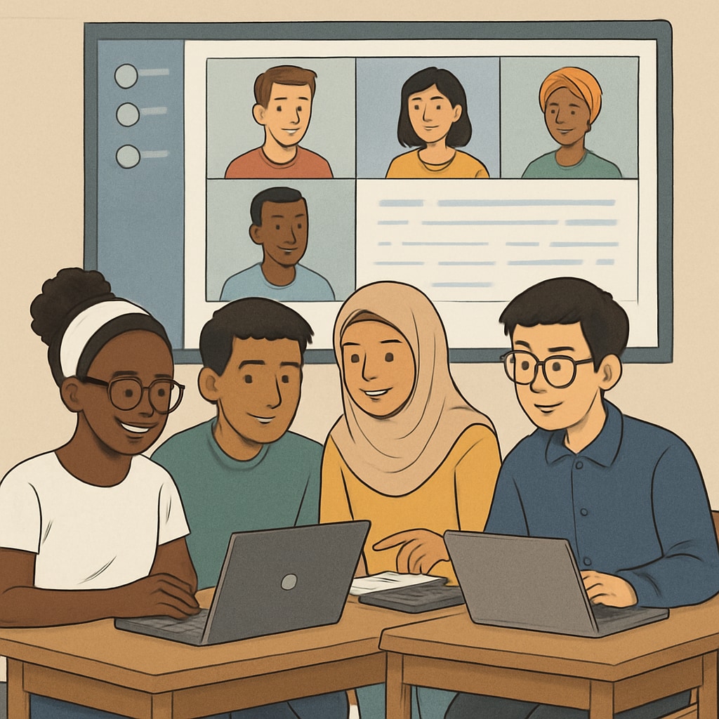 Diverse students in a virtual global classroom for collaborative learning